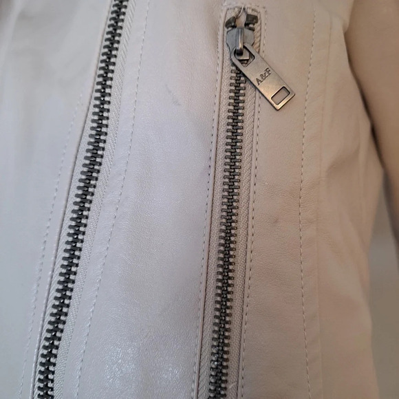 Abercrombie And Fitch Cream Gray Faux Leather Biker Moto Jacket Size Small - Picture 7 of 11